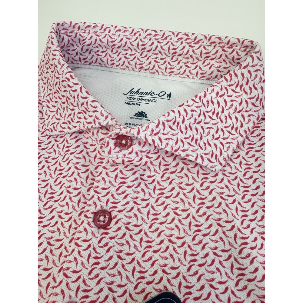NWT Johnnie-O CALIENTE Pepper Print  Golf Polo Shirt Lobster Red MEDIUM $110